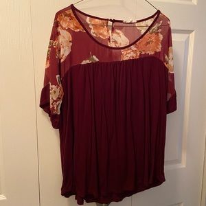 Burgundy Floral Maurices Blouse